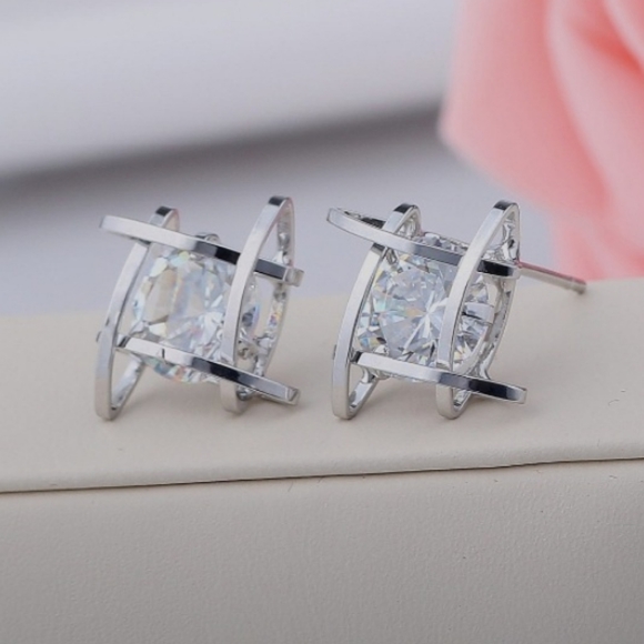 Silvertone CZ Stud Earrings - Picture 2 of 3